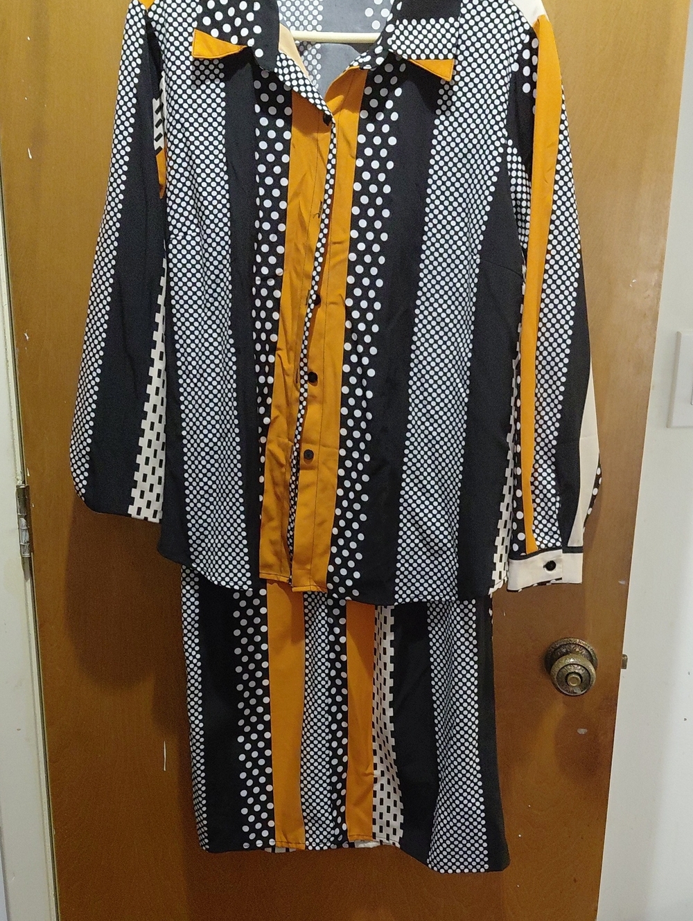 SHEIN Black White & Mustard Striped Polka. Dot Blazer Pant Ser. Size 1X